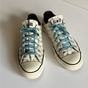 Converse All Star Women's Silver Star Chucks w/Teal Blue Laces - White & Blue 8